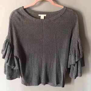 H&M Grey sparkly ruffle sleeve sweater